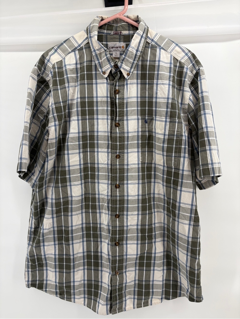 Carhartt Relaxed Fit Short Sleeve Button Down Shirt Mens XL Green/Blue Plaid